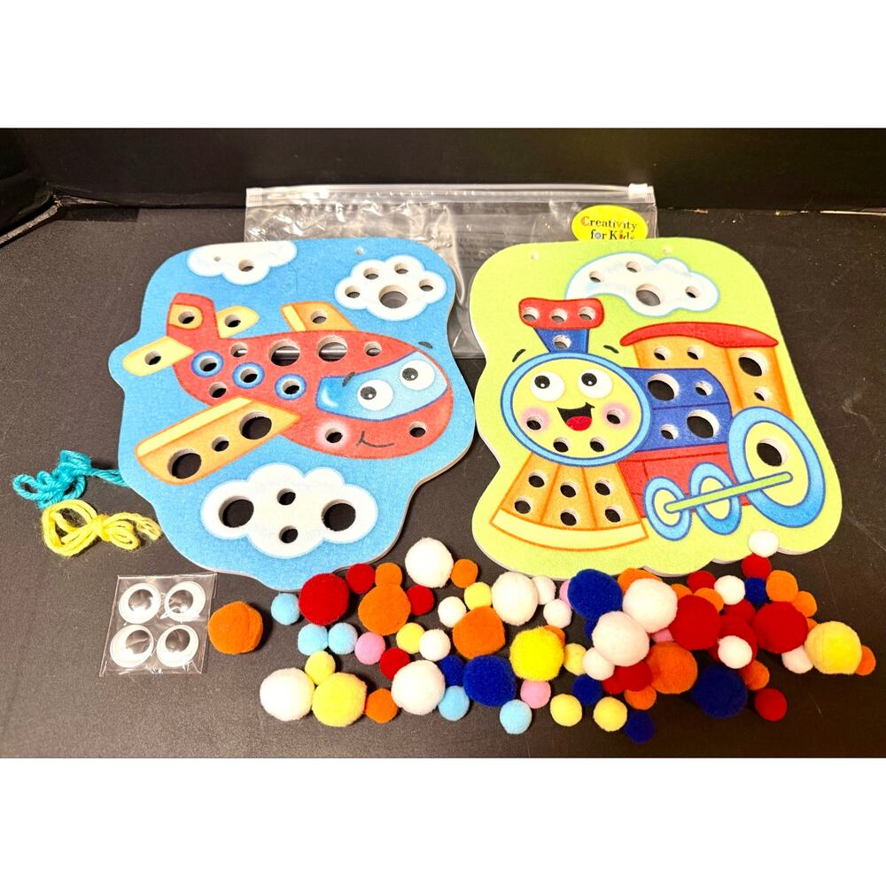 Creativity for Kids Magical Pom Pom Pictures transportation ltrain airplane.
